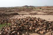 Zbytky bvalch vesnic a palc v oblasti nazvan Asaude. Pou Sahara. Niger.